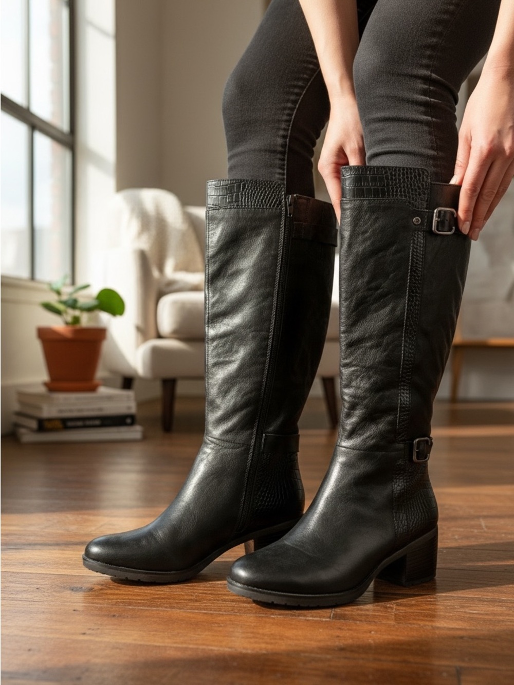 Naturalizer Rozene Black Leather Knee High Dress Boots Size 11 Wide Width
